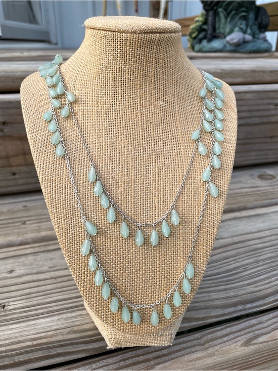 Avon Jewelry - Avon Silver-Tone Layered Necklace with Aqua Teardrops